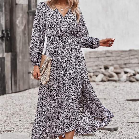 pretty garden Dresses & Skirts - PRETTYGARDEN Women's Long Sleeve Vintage Wrap Dress Floral Print V-Neck e101-2